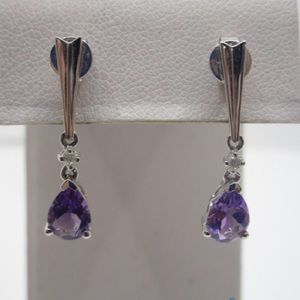 Preloved Solid 10k White Gold Diamond/Amethyst Earrings